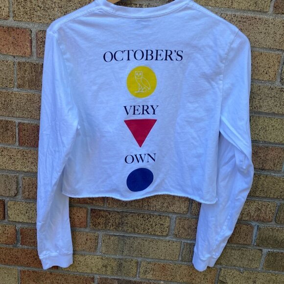 Octobers Very Own Cropped Long Sleeve Shirt XS White OVO Sweater - Picture 5 of 5